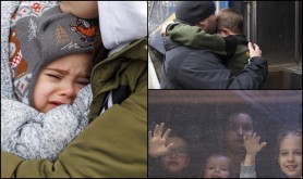 FOTO // Cea mai dureroasă despărţire: Copii în lacrimi, îmbrăţişaţi de taţi pentru ultima oară, înainte de a merge la război pentru a-şi apăra ţara